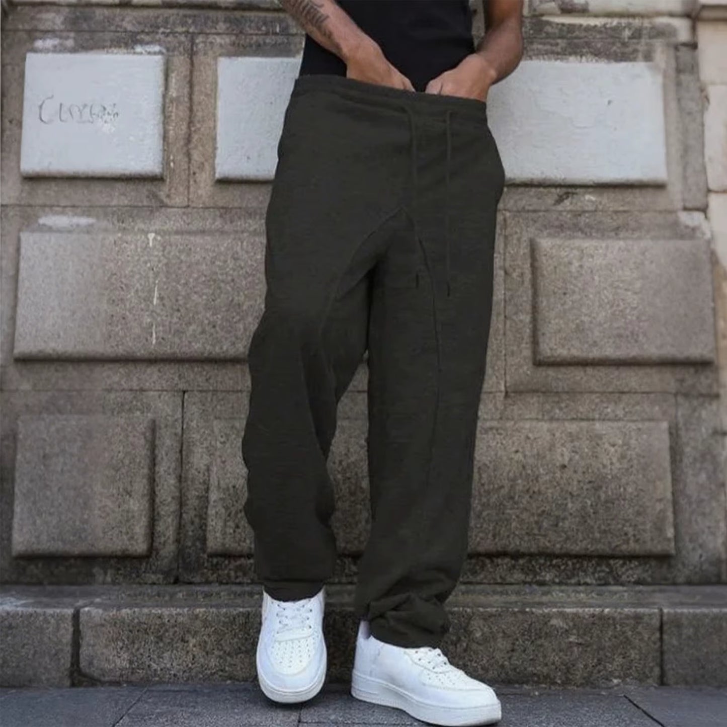 YHOPE Men'S Baggy Stacked Sweatpants Drawstring Waist Wide Leg Flared Sweatpants Streetwear