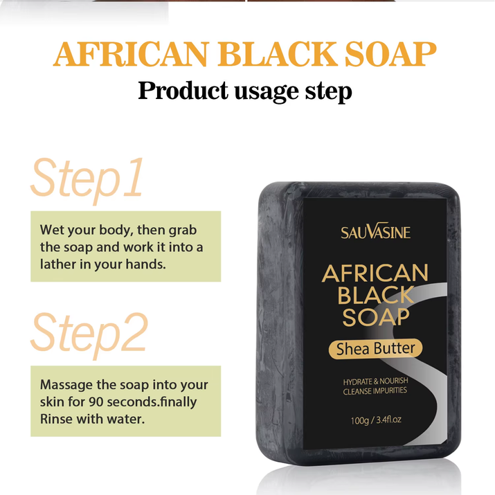 100G AFRICAN BLACK SOAP -  Shea Butter Bar