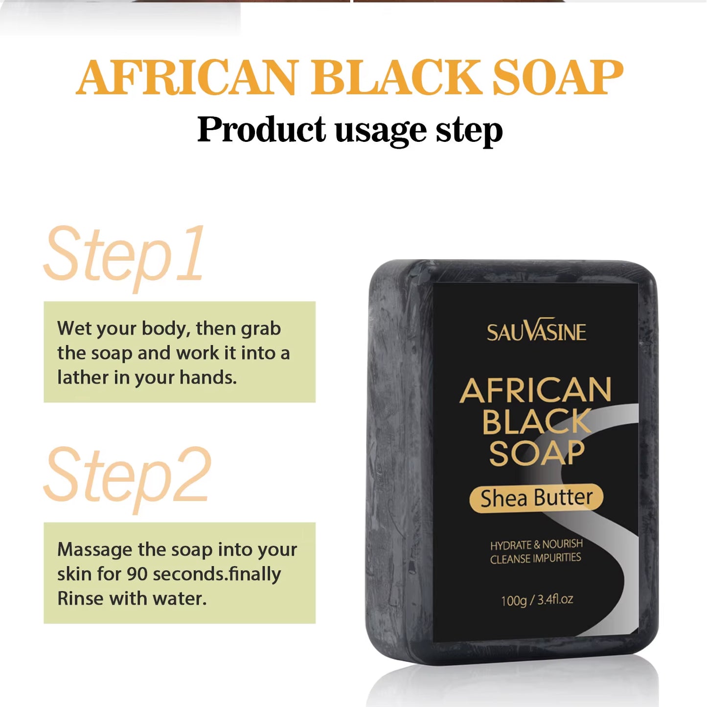 100G AFRICAN BLACK SOAP -  Shea Butter Bar