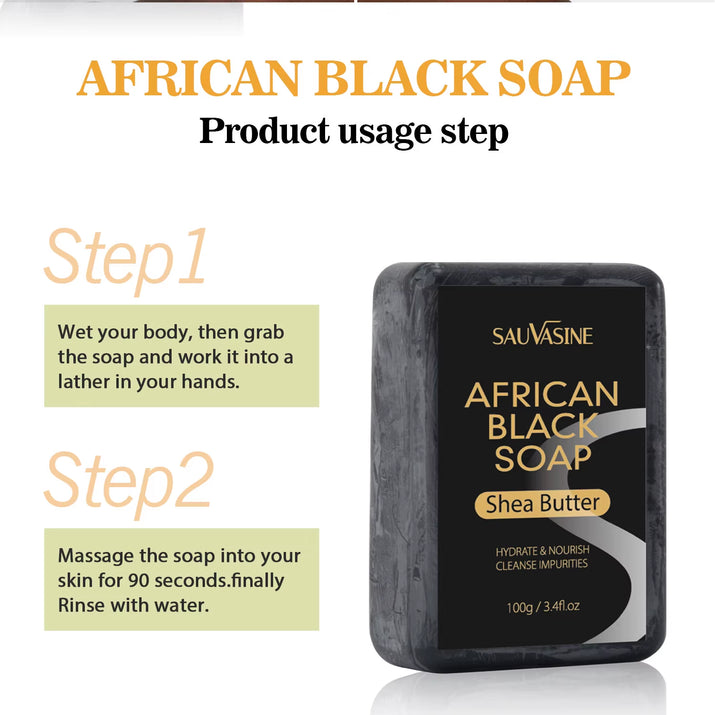 100G AFRICAN BLACK SOAP -  Shea Butter Bar