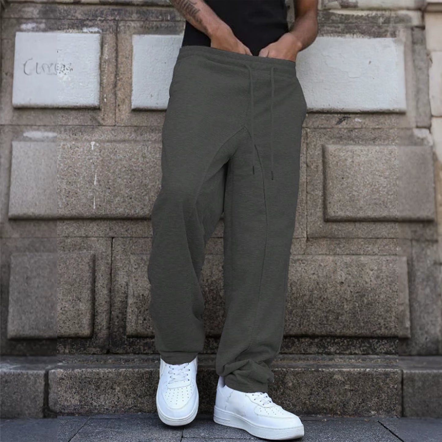 YHOPE Men'S Baggy Stacked Sweatpants Drawstring Waist Wide Leg Flared Sweatpants Streetwear