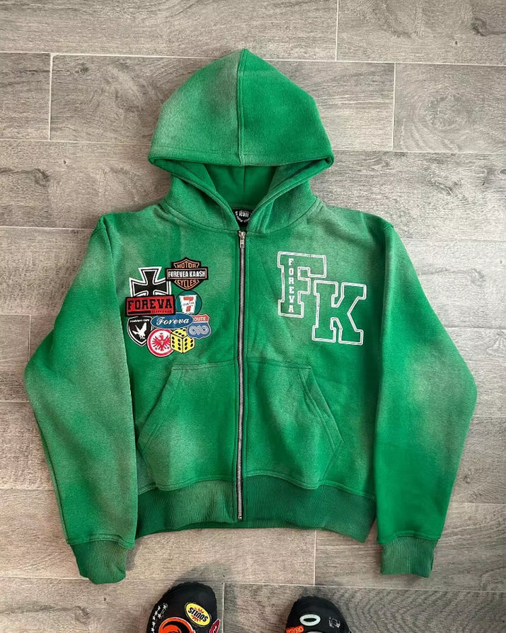 American High Street Vintage Letter Print Hoodie